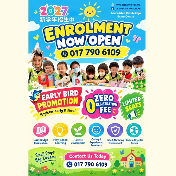 2027 Enrolment @ De JowiTop Preschool (Tadika Impian Terbilang), Pontian