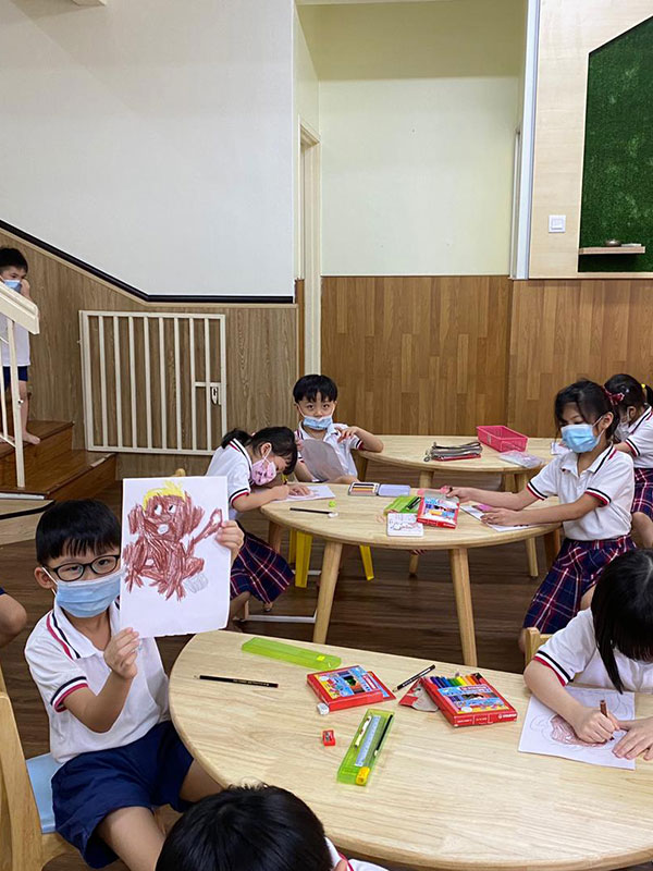 Drawing and colouring the Monkey King at Little Mandarin House and InspiraSeed Kindergarten